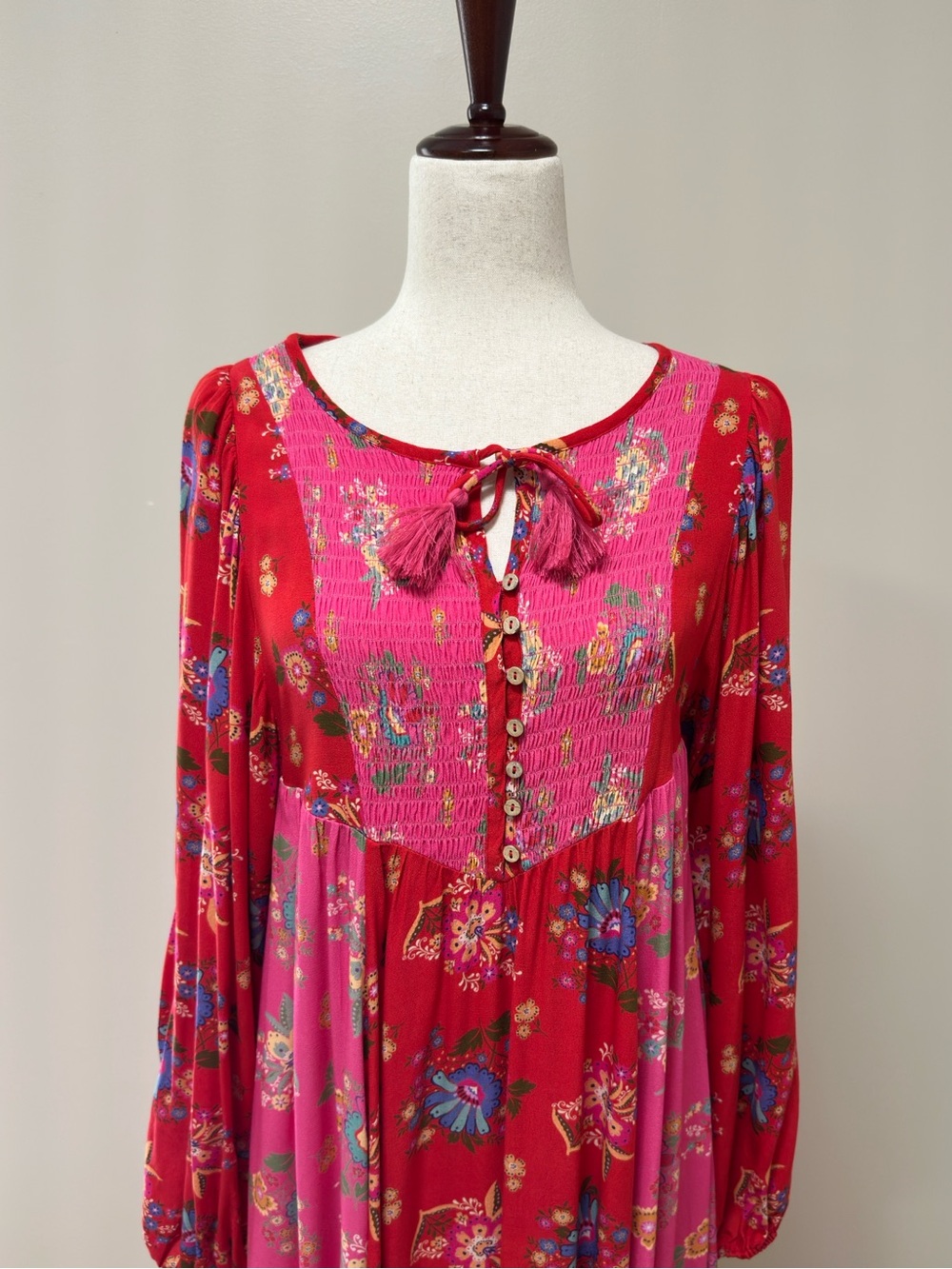 Spell Red & Pink Floral Midi Dress | Size Small - Picture 7 of 12